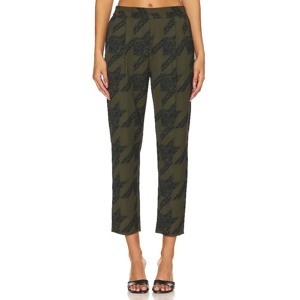 AllSaints Womens Butterfly Houndstooth Tapered Pants Olive Green Black Size US 4
